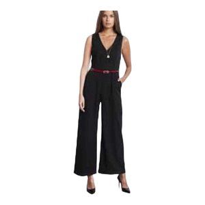Elegant Black Jumpsuit with Red Belt